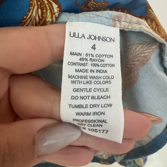 Ulla Johnson Blue and Brown Floral Blouse size 4 - Picture 5 of 8